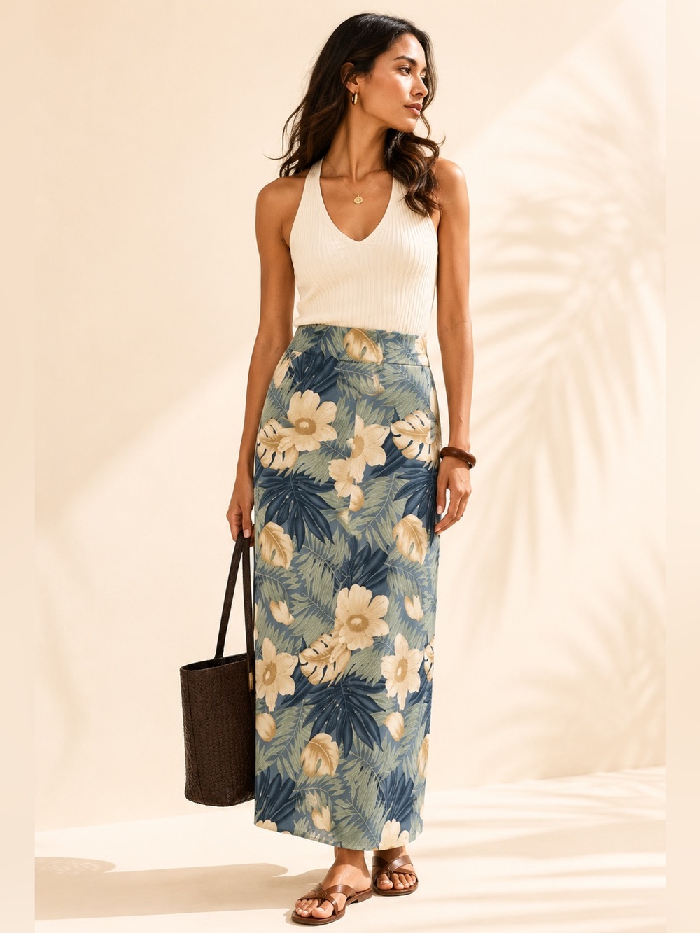 Vintage 80s 90s Made in Canada Floral Tropical Column Maxi skirt Surf Core Sz 12